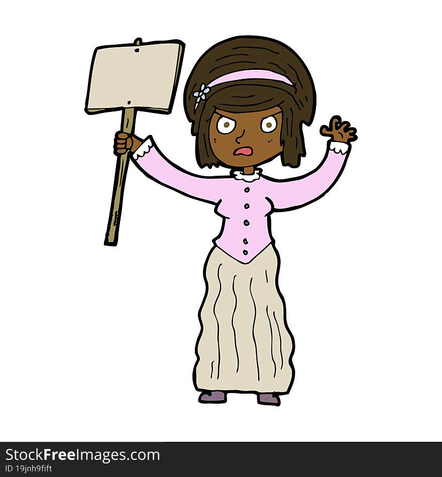 Cartoon Vicorian Woman Protesting