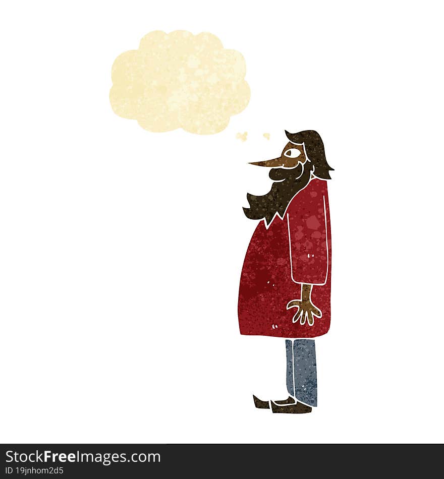 cartoon bearded old man with thought bubble