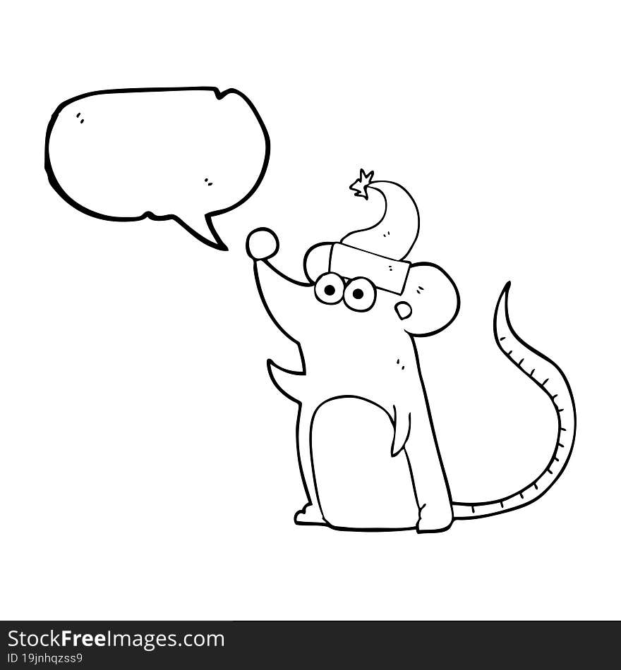 speech bubble cartoon mouse in christmas hat