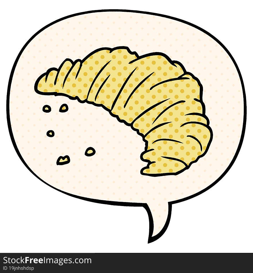 Cartoon Croissant And Speech Bubble In Comic Book Style