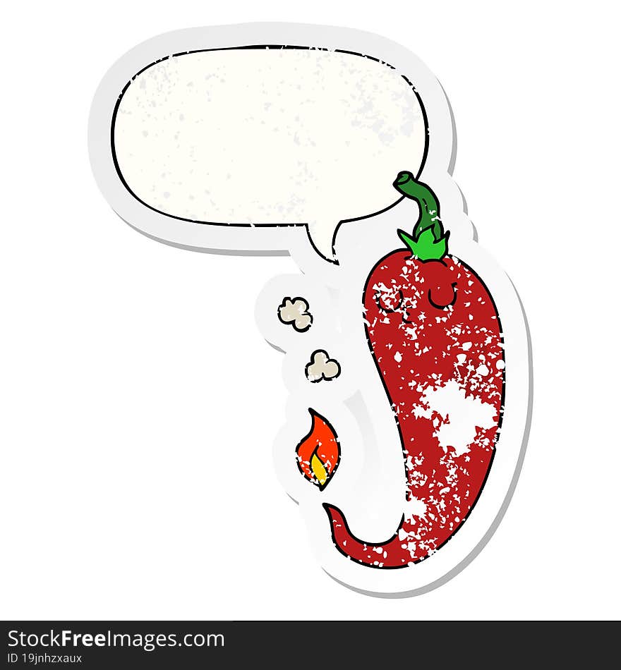 cartoon hot chili pepper and speech bubble distressed sticker