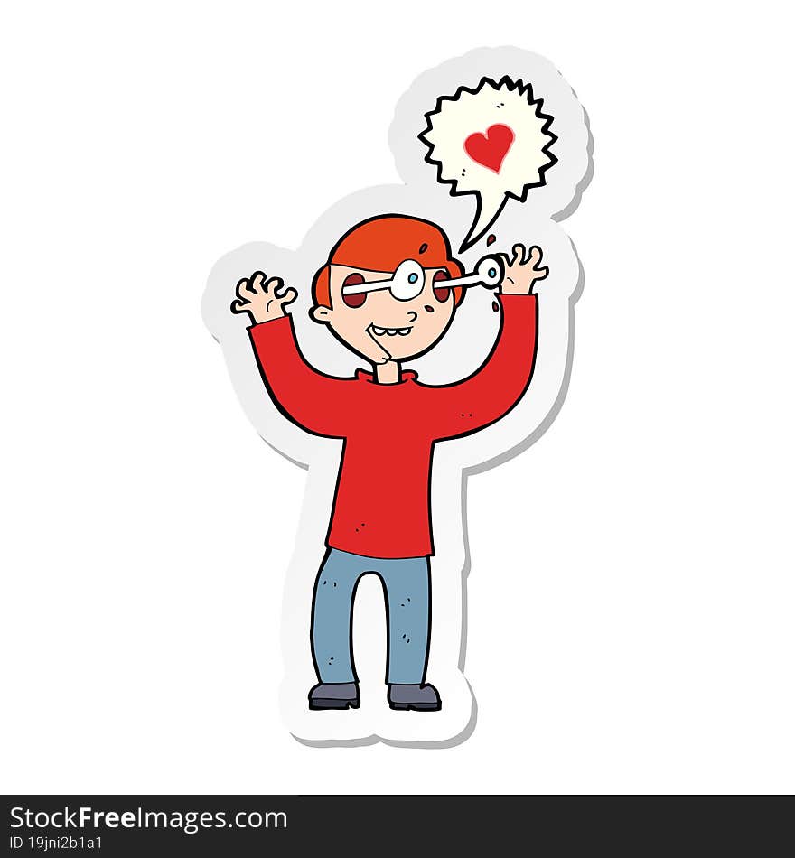 sticker of a cartoon man in love