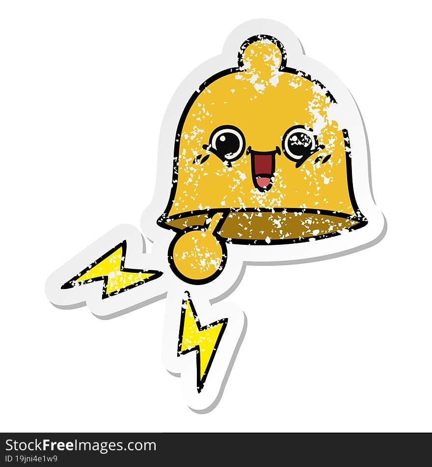 distressed sticker of a cute cartoon ringing bell