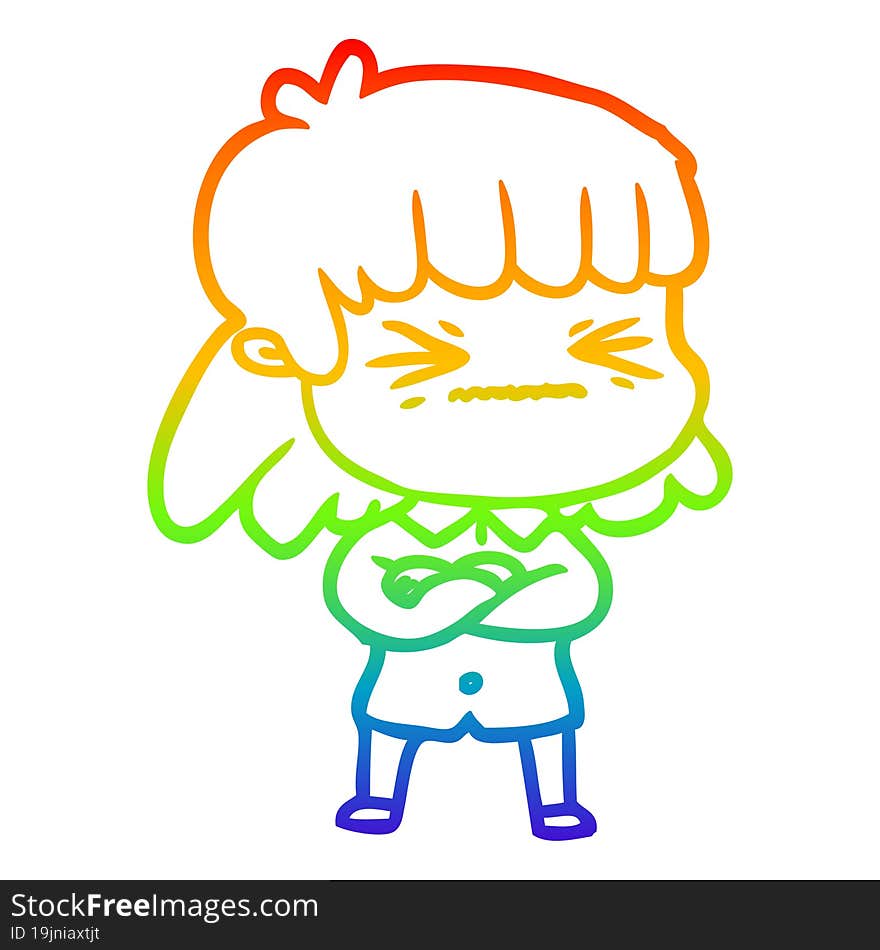 rainbow gradient line drawing of a cartoon woman