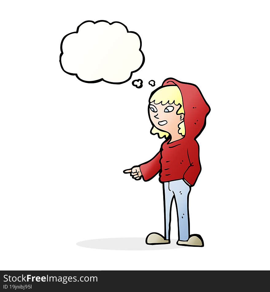 cartoon pointing teenager with thought bubble