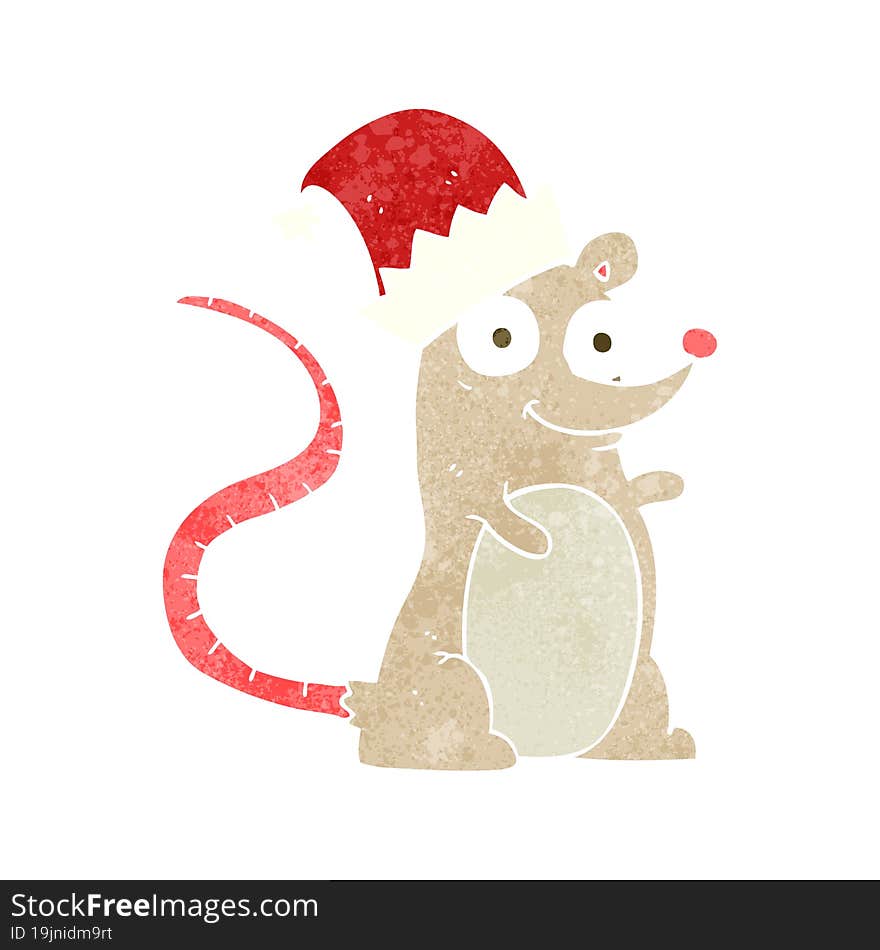 retro cartoon mouse wearing christmas hat