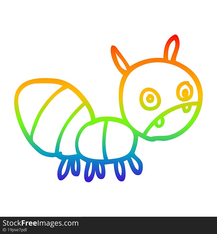 rainbow gradient line drawing of a cartoon anxious ant