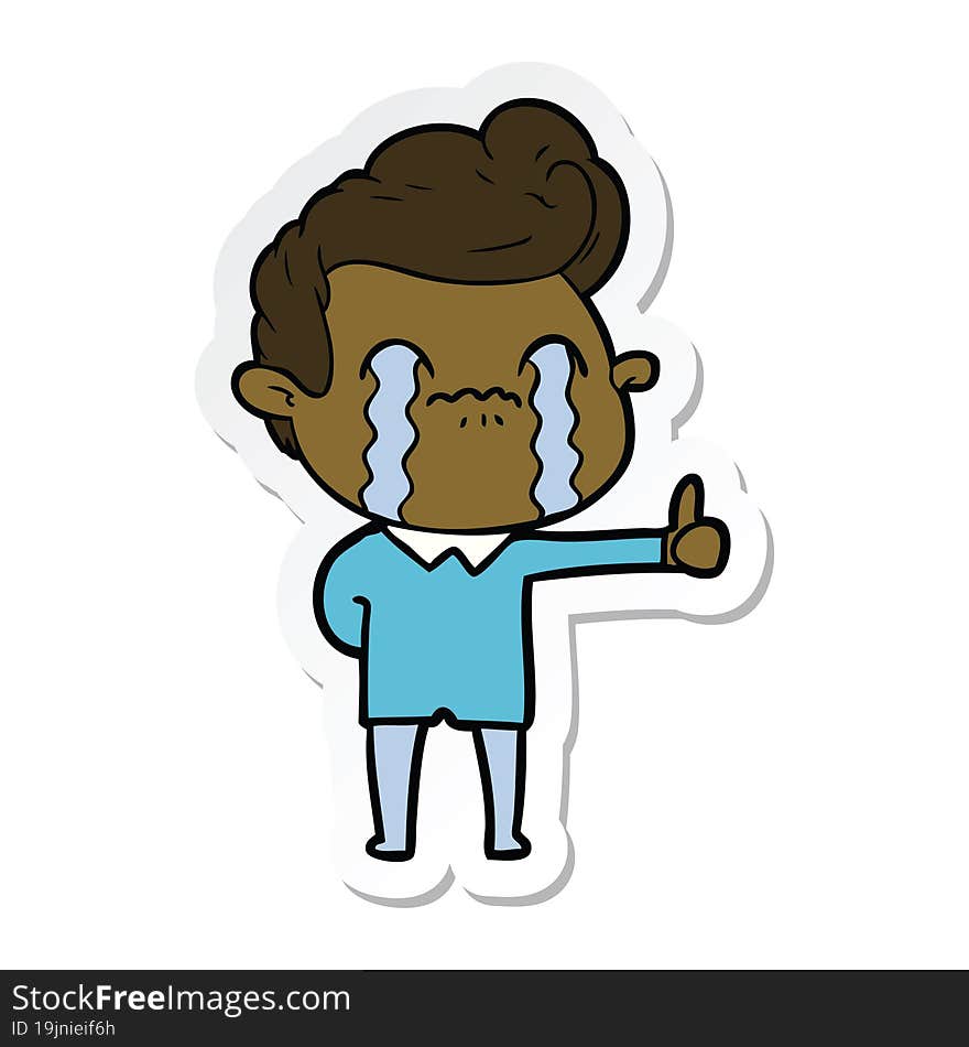 sticker of a cartoon man crying