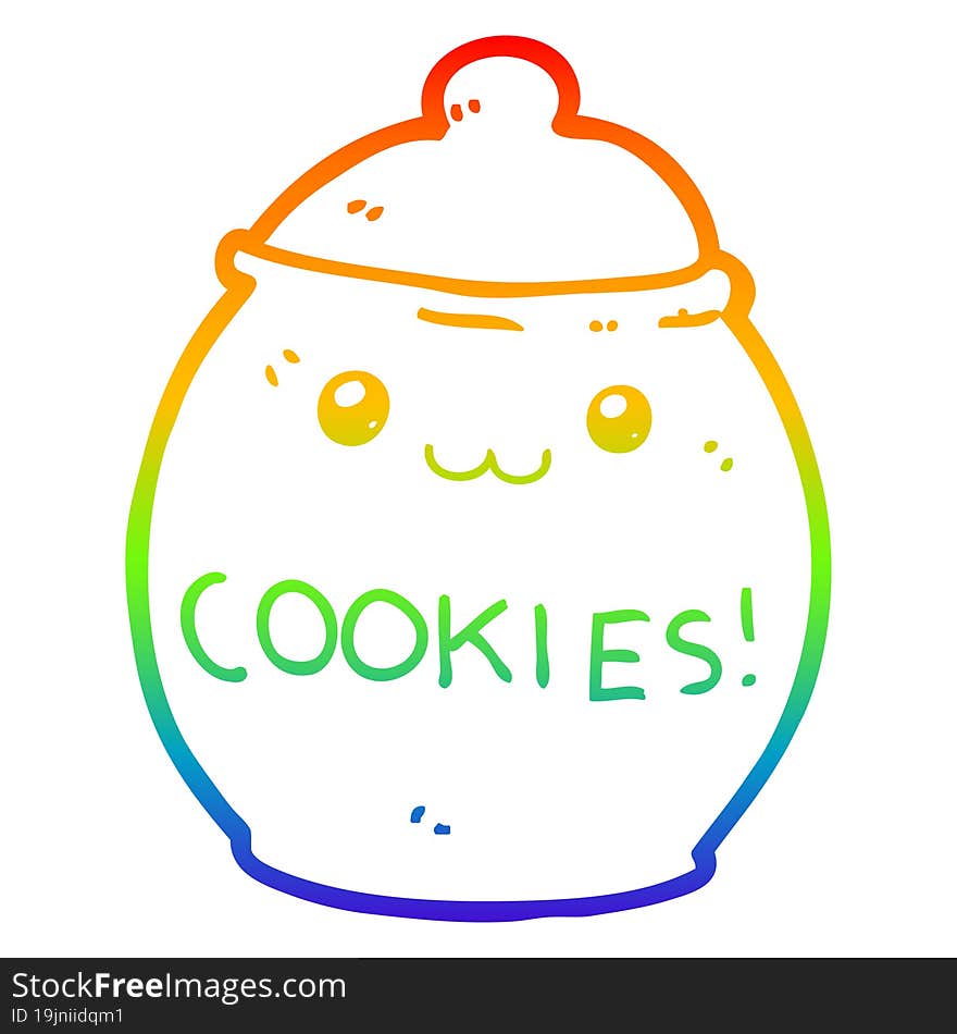 rainbow gradient line drawing of a cartoon cookie jar