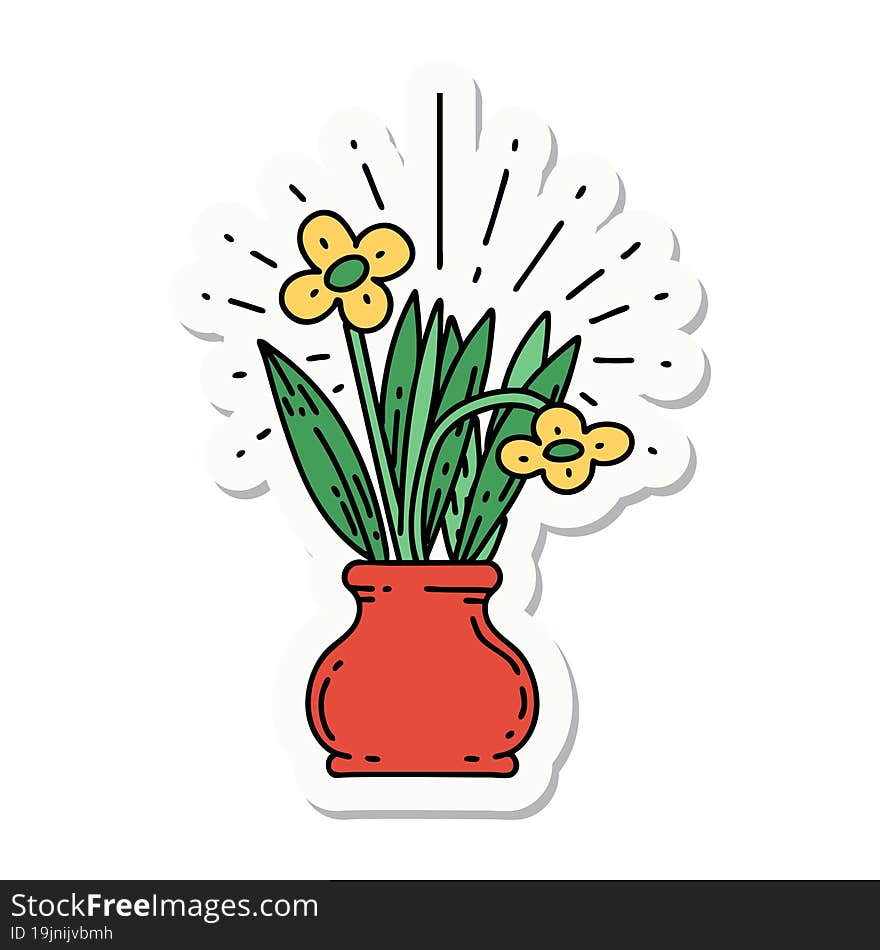 sticker of a tattoo style flowers in vase