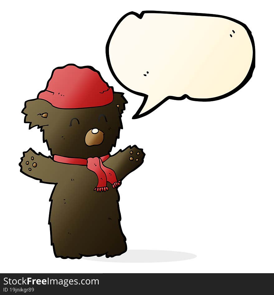 Cartoon Cute Black Bear With Speech Bubble