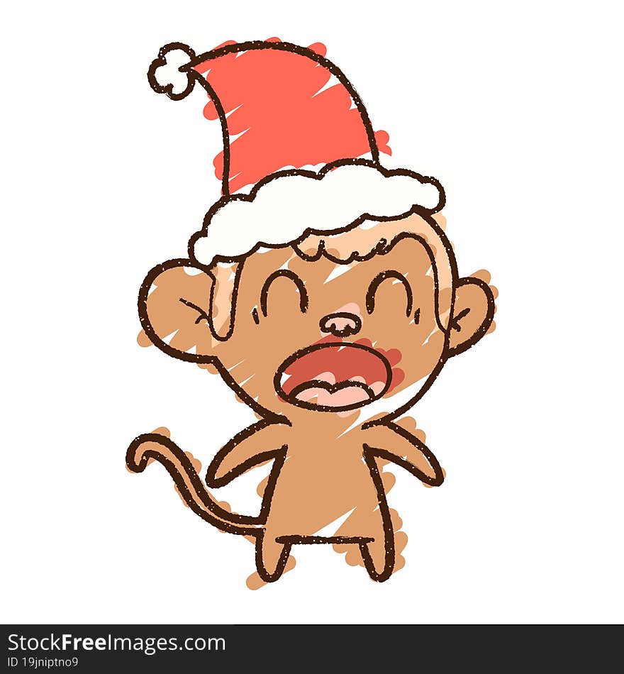 Christmas Monkey Chalk Drawing