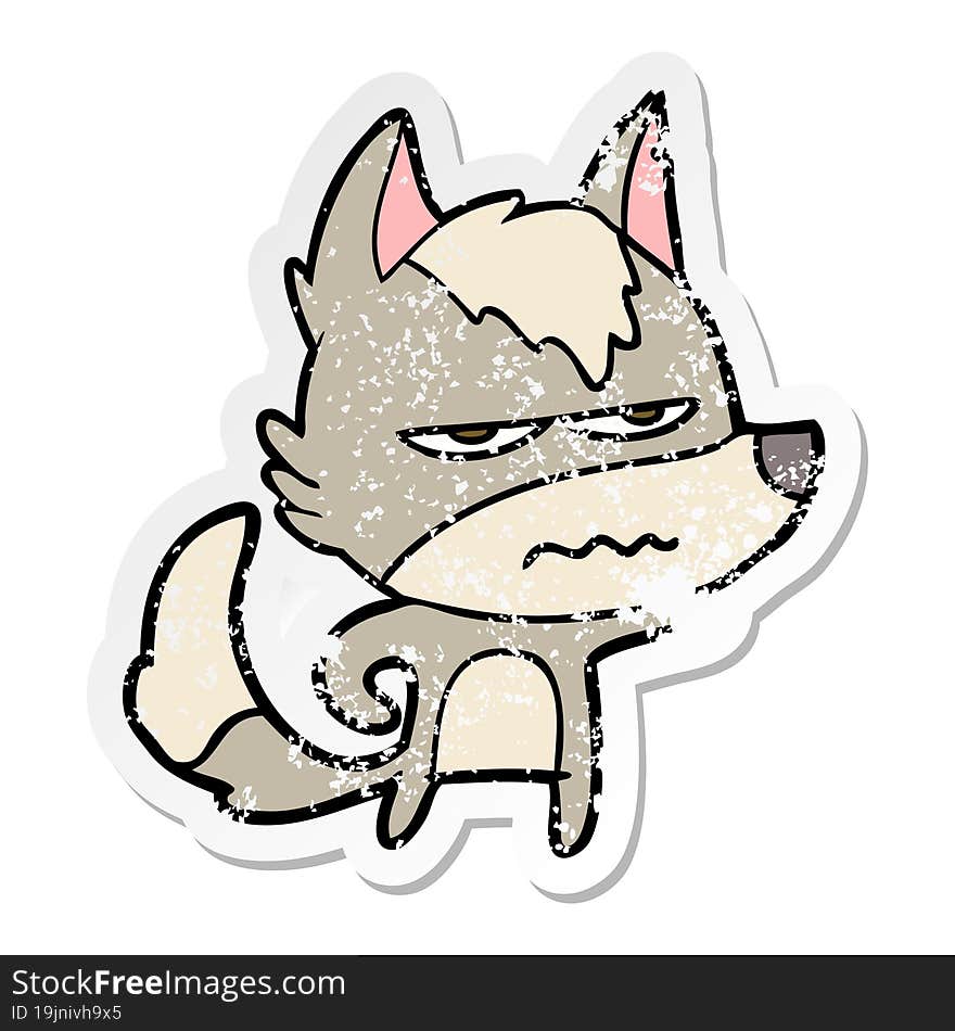 distressed sticker of a cartoon annoyed wolf