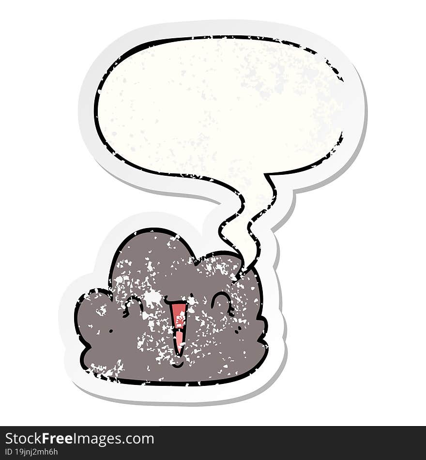 Cartoon Happy Cloud And Speech Bubble Distressed Sticker