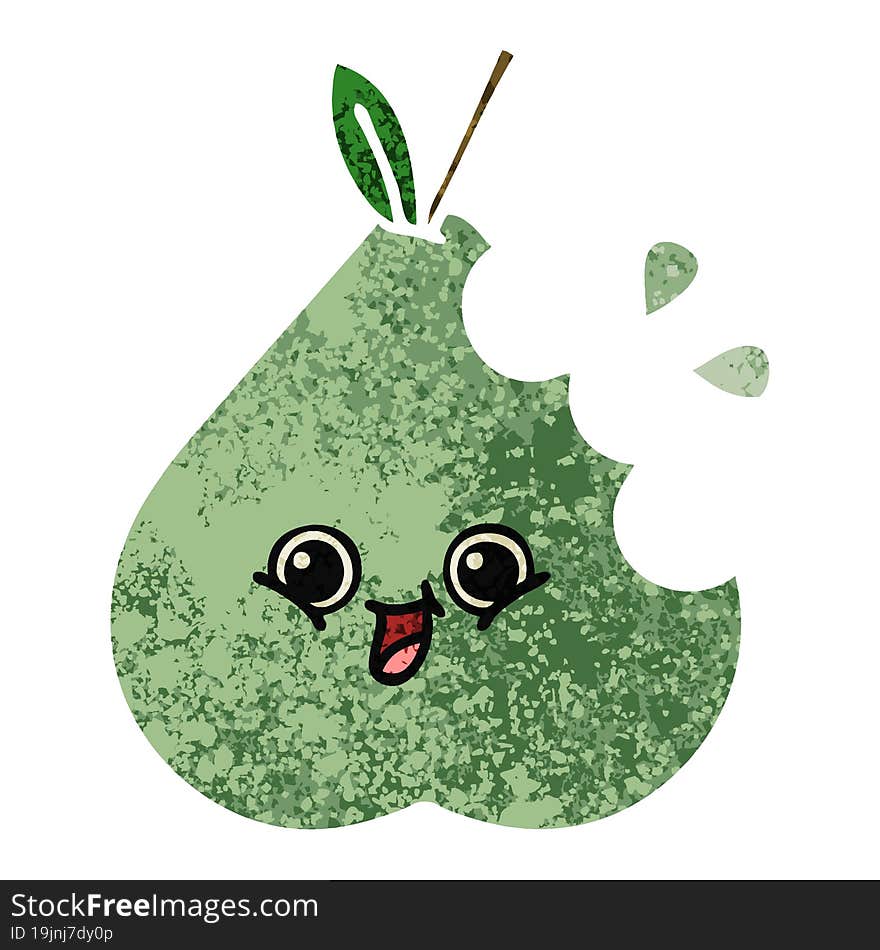 retro illustration style cartoon of a green pear