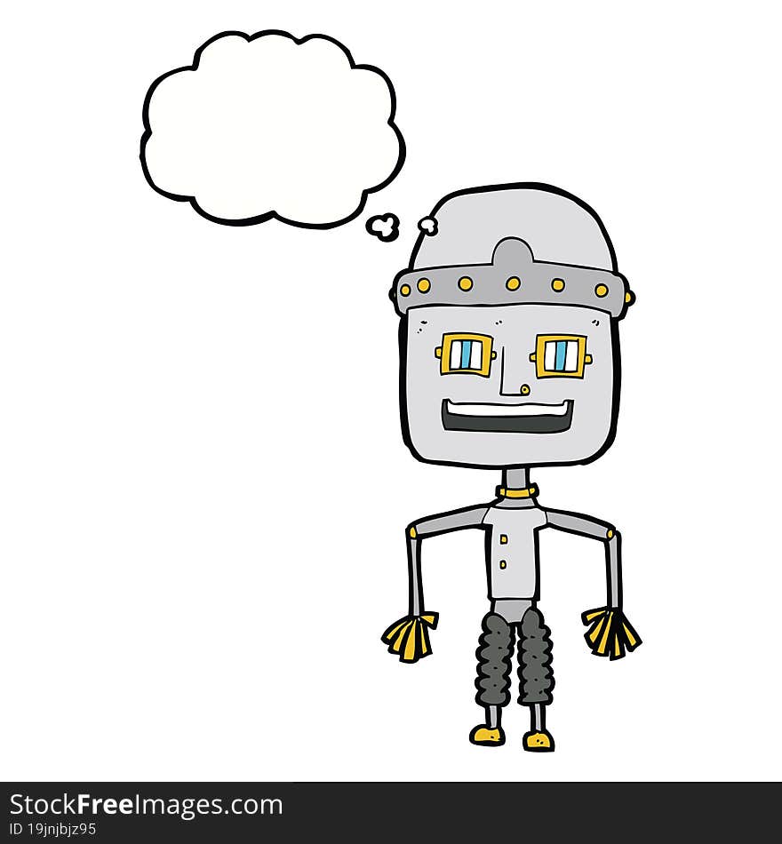 funny cartoon robot with thought bubble