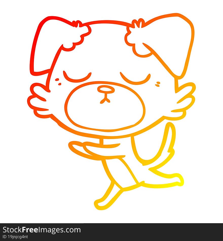 warm gradient line drawing of a cute cartoon dog