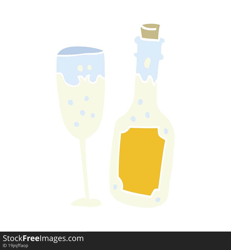 flat color style cartoon champagne bottle and glass