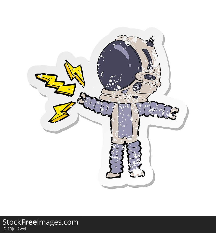 Retro Distressed Sticker Of A Cartoon Astronaut