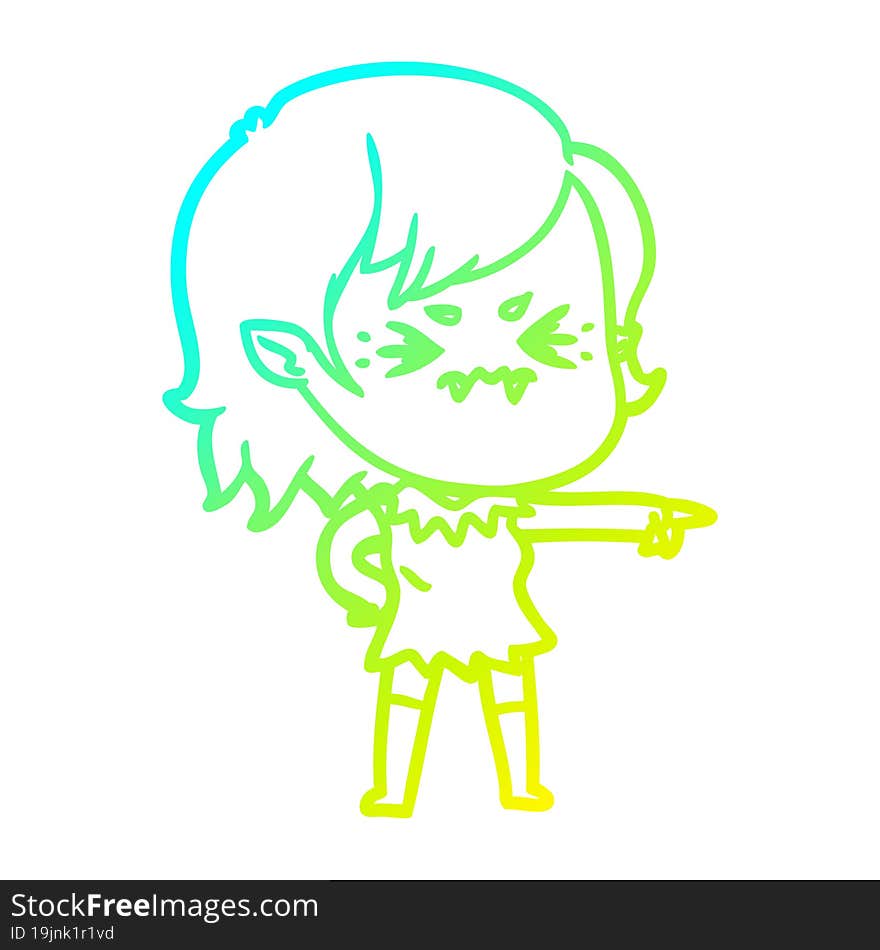 cold gradient line drawing annoyed cartoon vampire girl