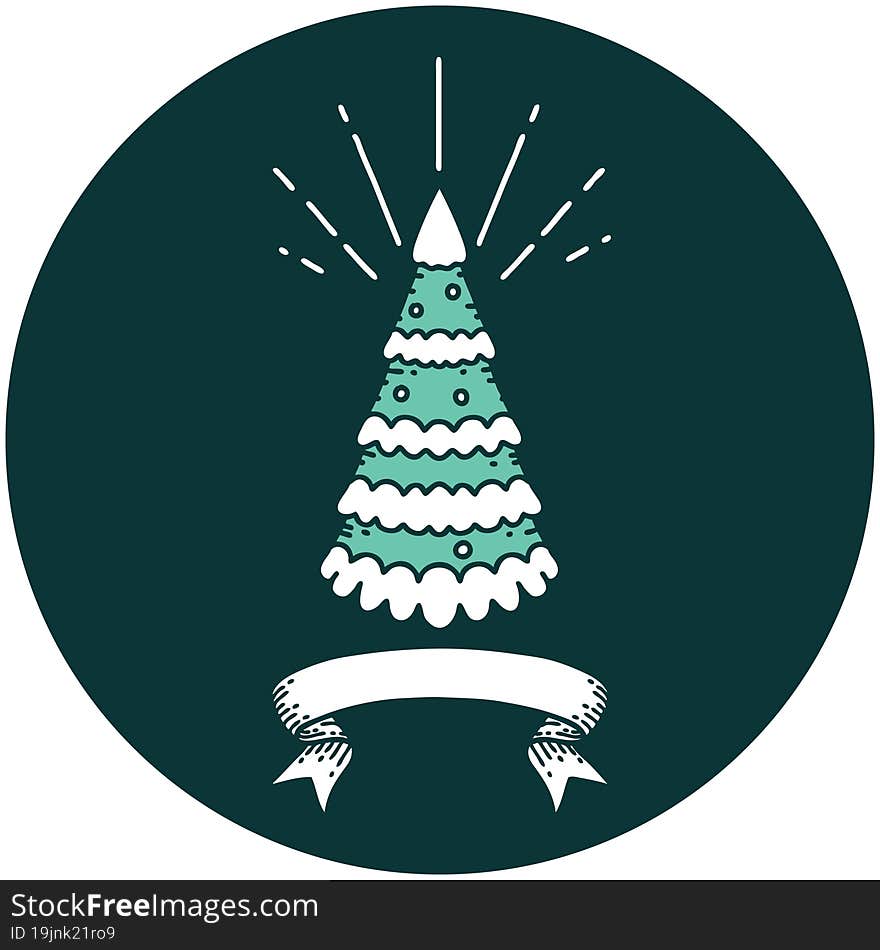 icon of tattoo style snow covered pine tree