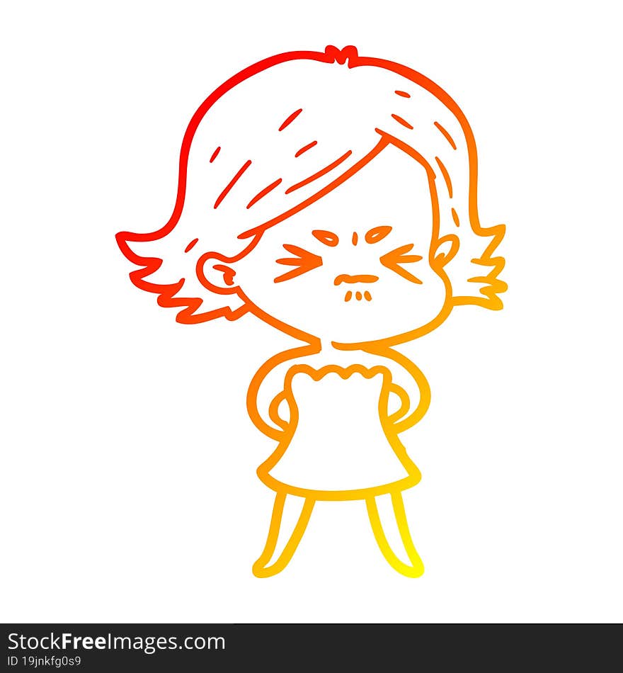 warm gradient line drawing cartoon angry woman