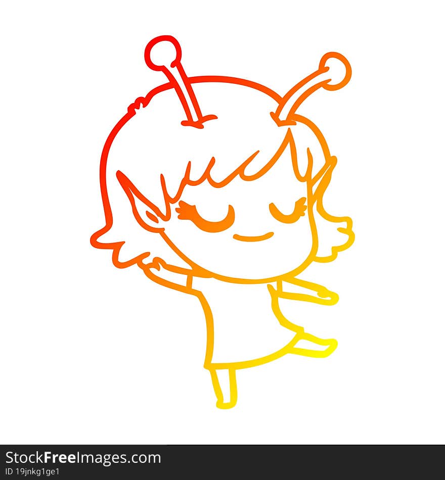 warm gradient line drawing smiling alien girl cartoon