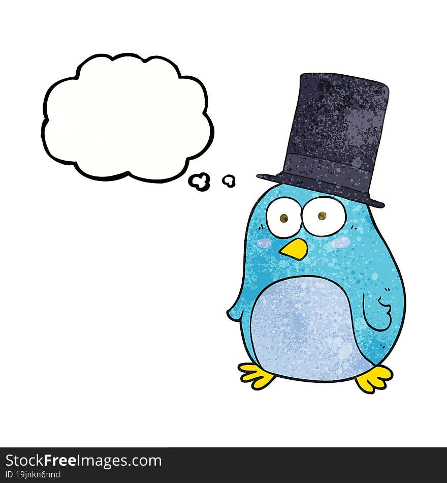 thought bubble textured cartoon bird wearing top hat