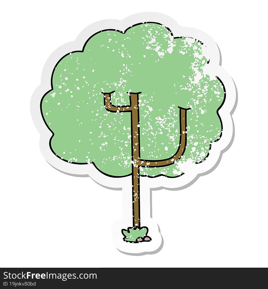 distressed sticker of a quirky hand drawn cartoon tree