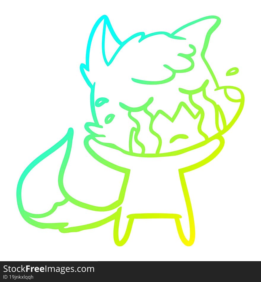 cold gradient line drawing crying fox cartoon