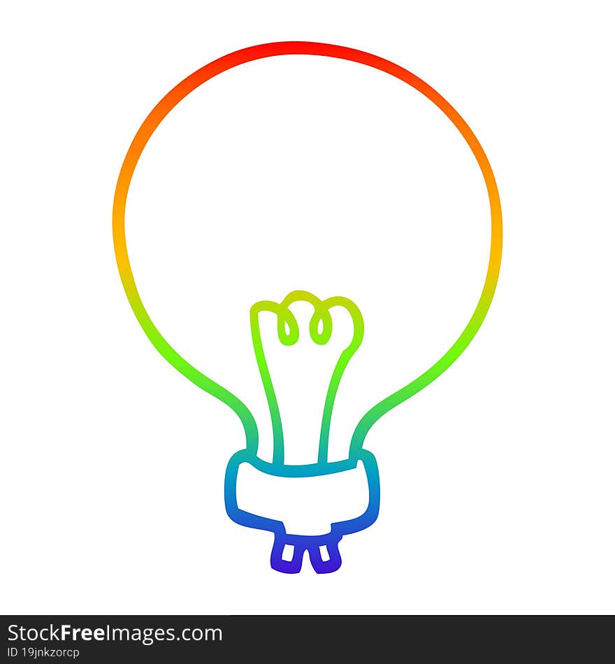 rainbow gradient line drawing of a cartoon light bulb