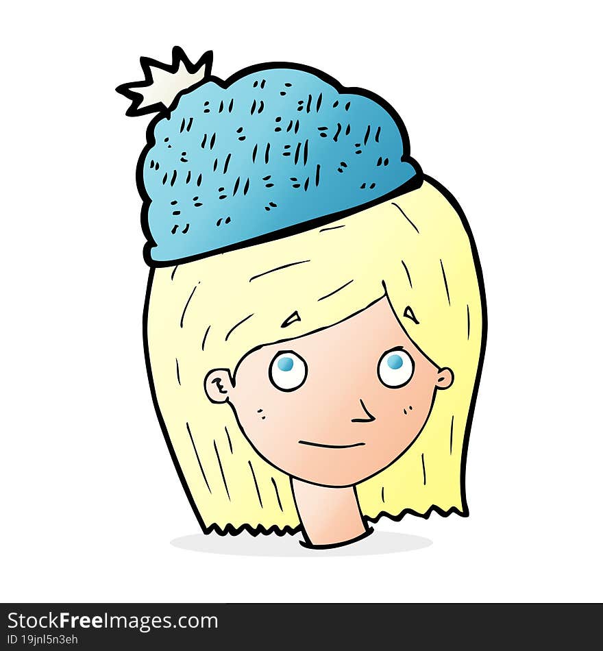 cartoon woman wearing winter hat