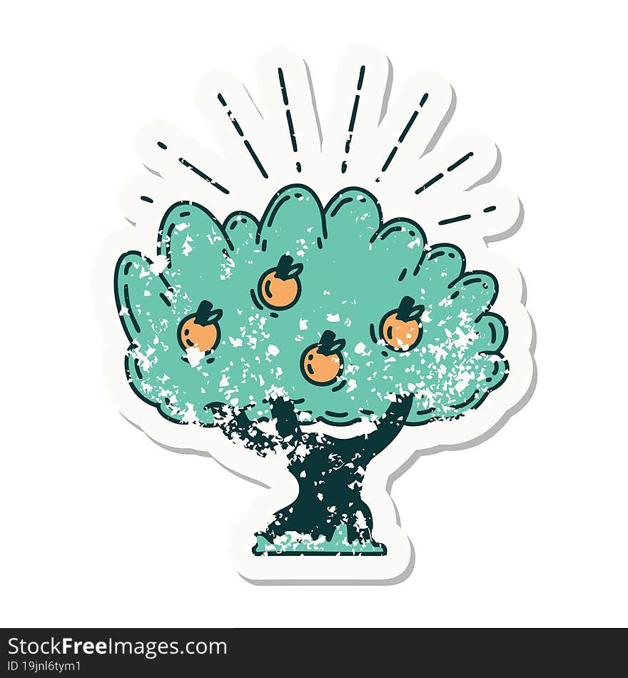 grunge sticker of tattoo style apple tree