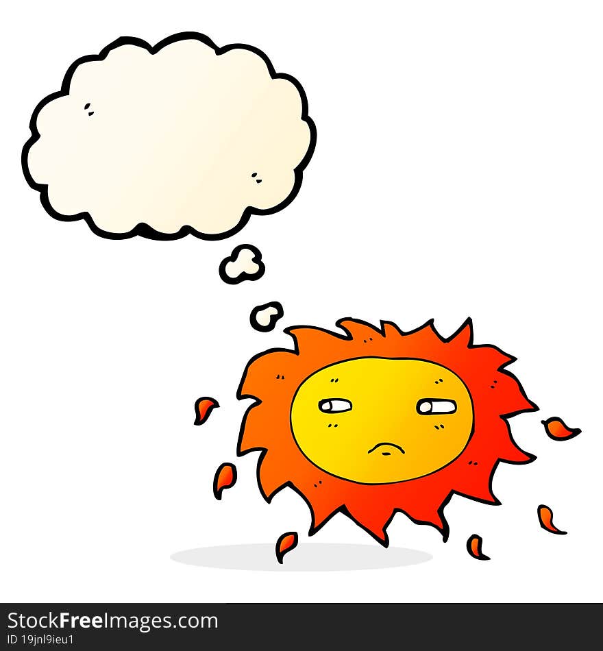 cartoon sad sun with thought bubble