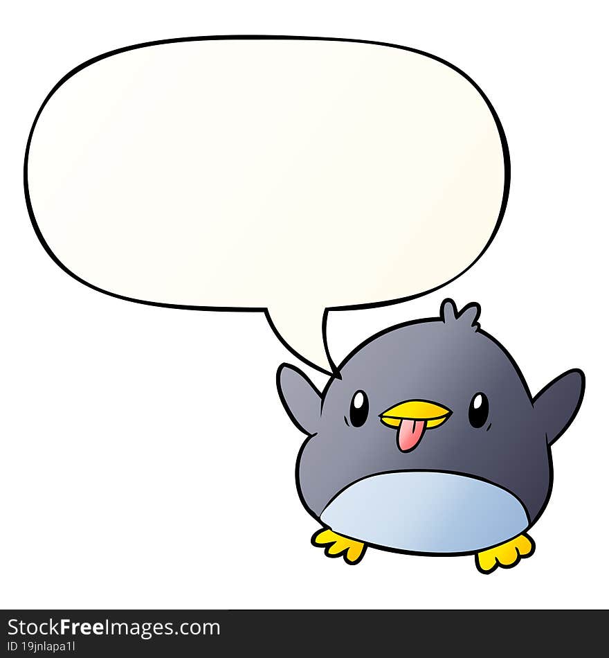 cute cartoon penguin and speech bubble in smooth gradient style