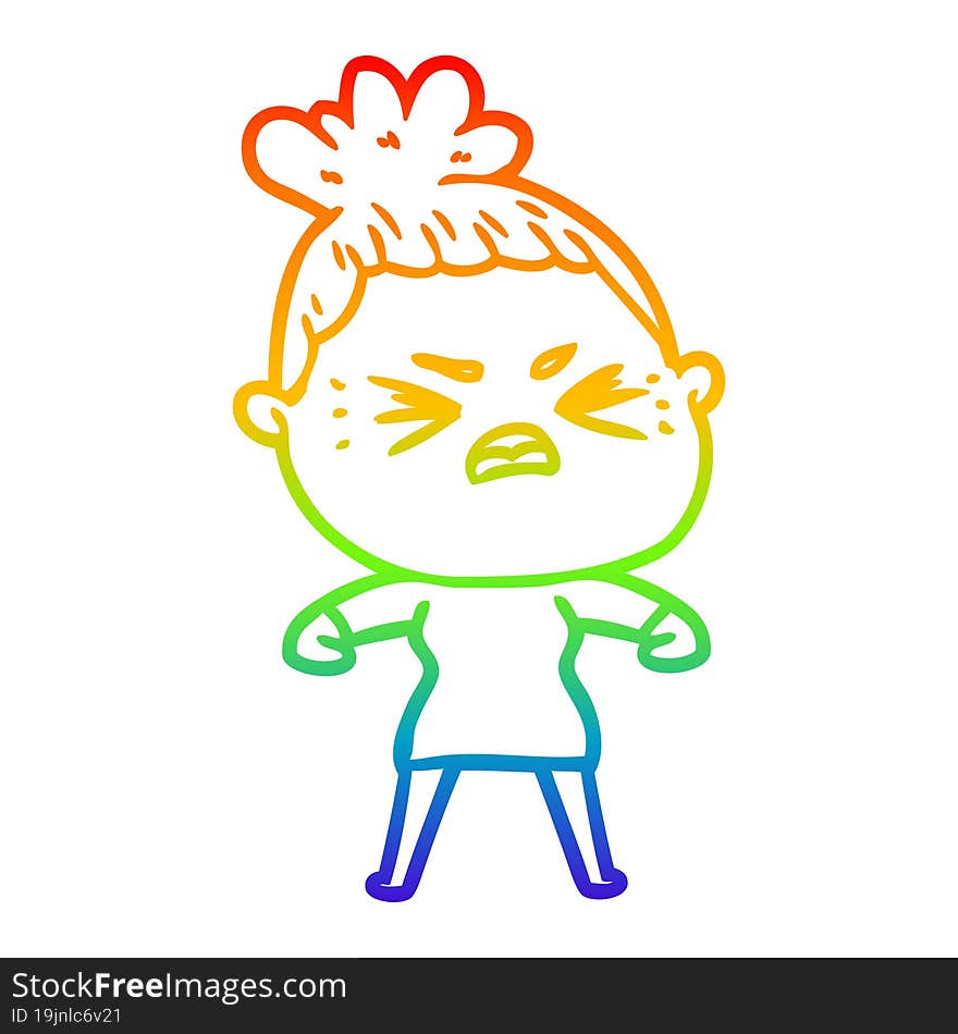 rainbow gradient line drawing cartoon angry woman