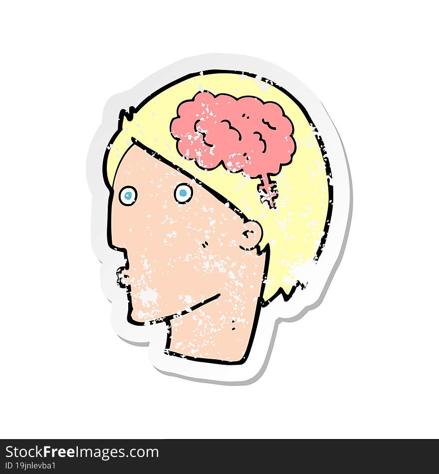 retro distressed sticker of a cartoon man with brain symbol