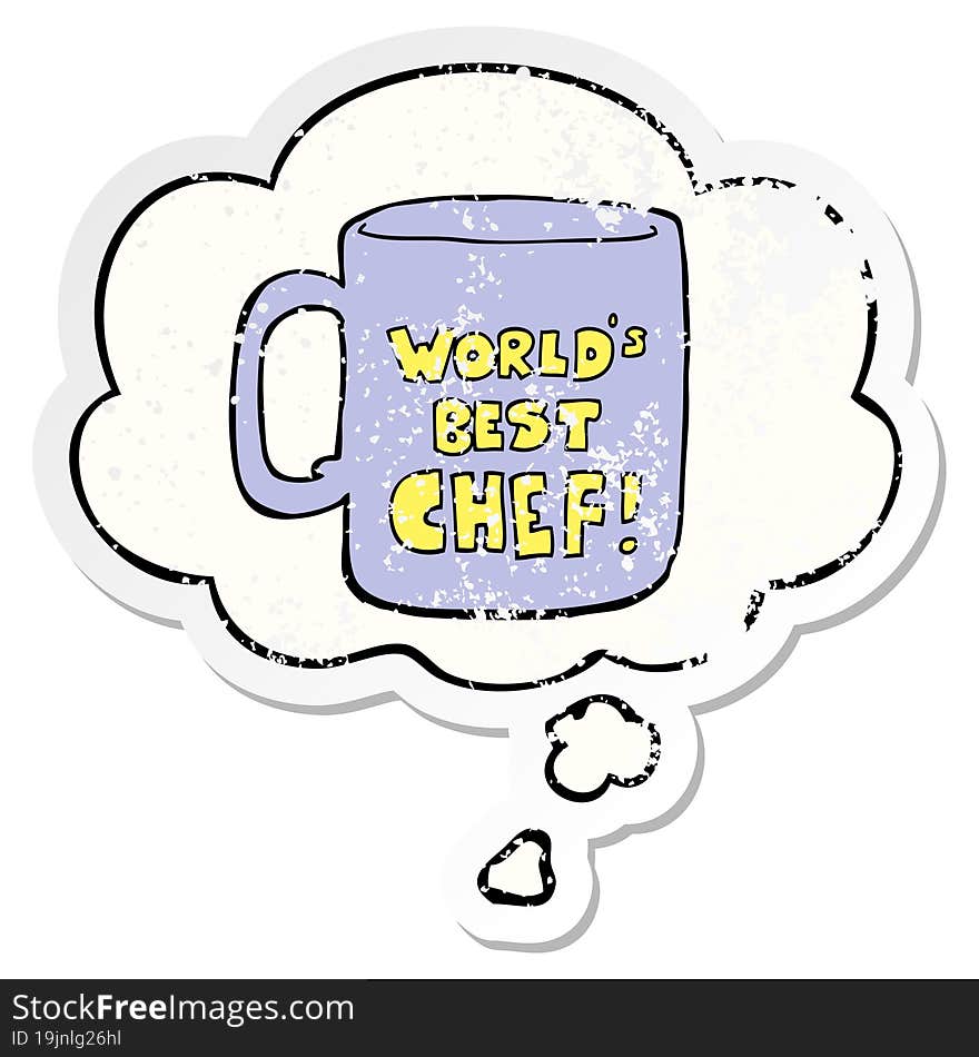 worlds best chef mug with thought bubble as a distressed worn sticker