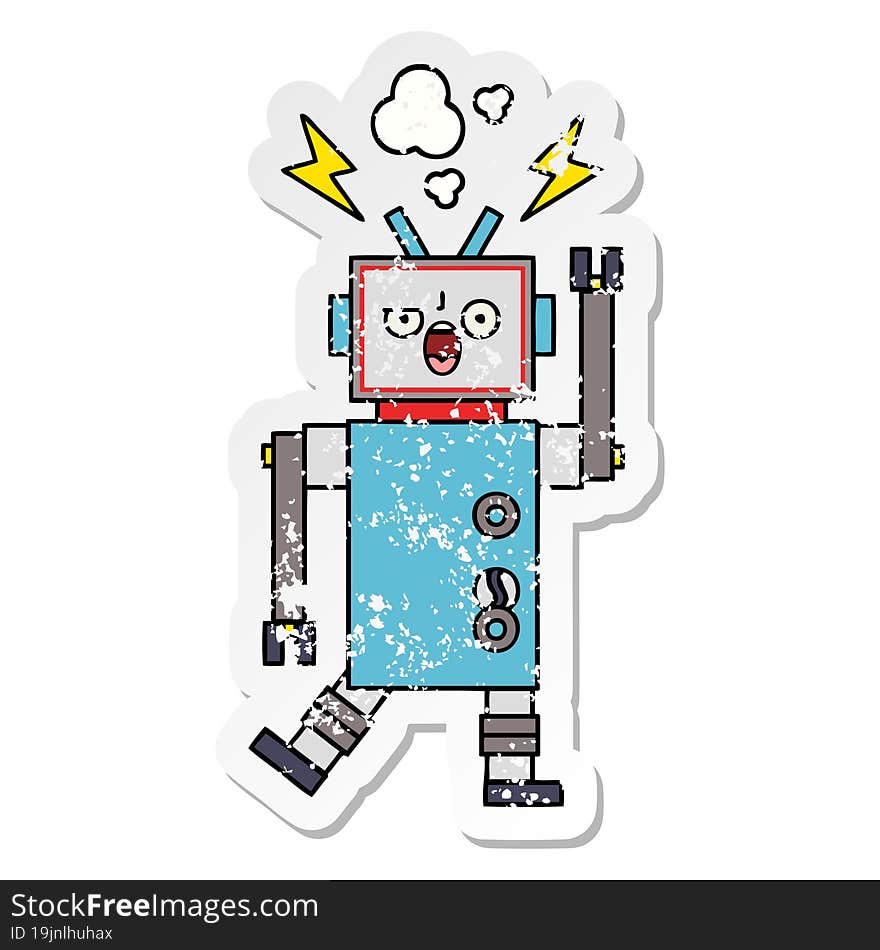 Distressed Sticker Of A Cute Cartoon Broken Robot