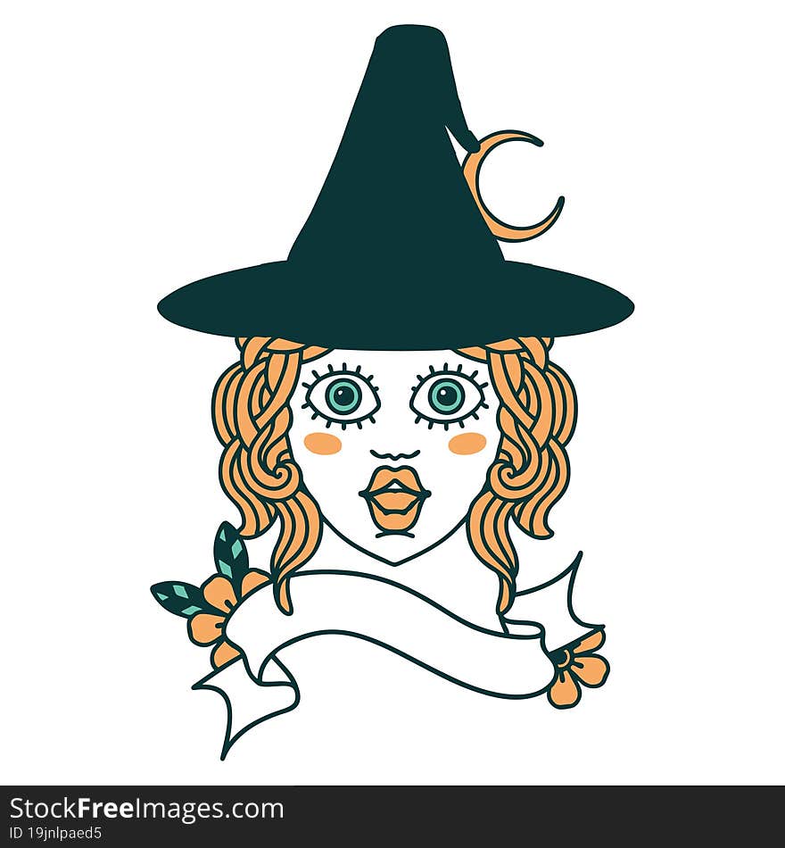 Retro Tattoo Style human witch character face. Retro Tattoo Style human witch character face