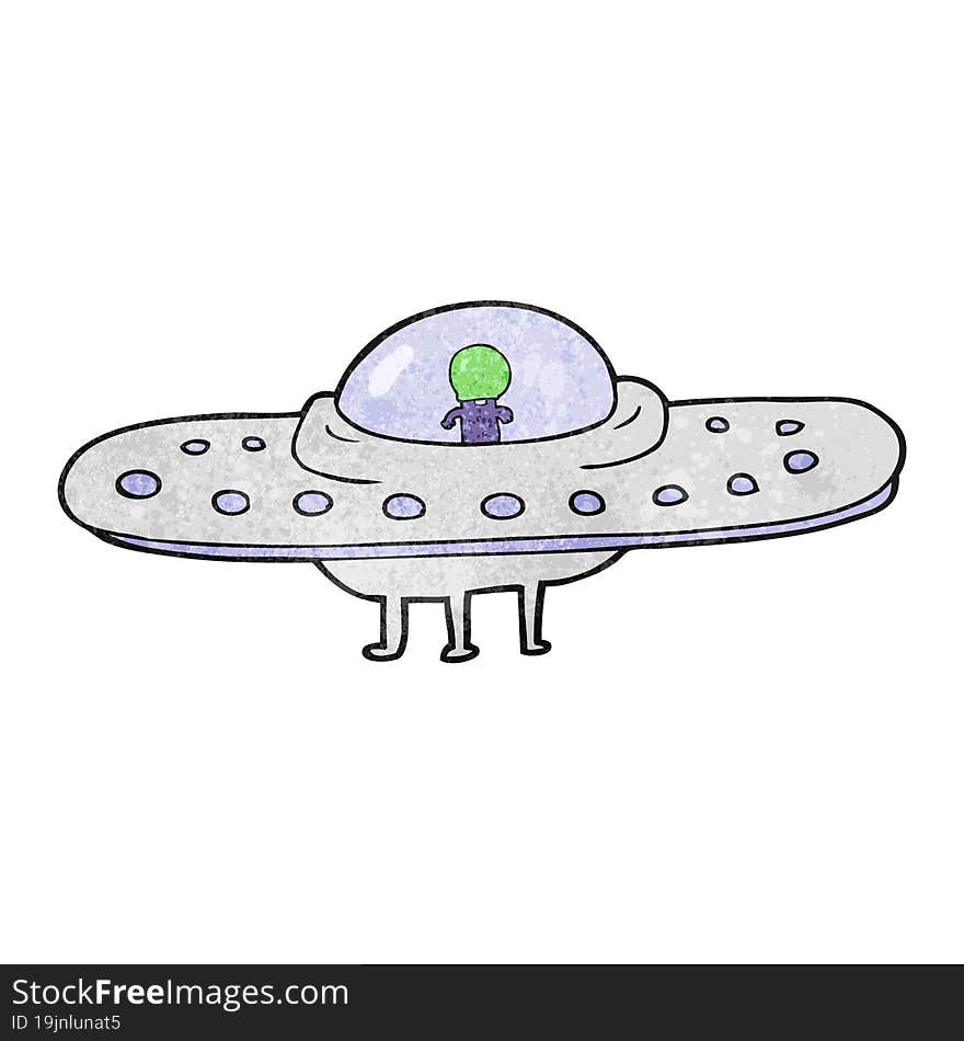 freehand textured cartoon flying saucer