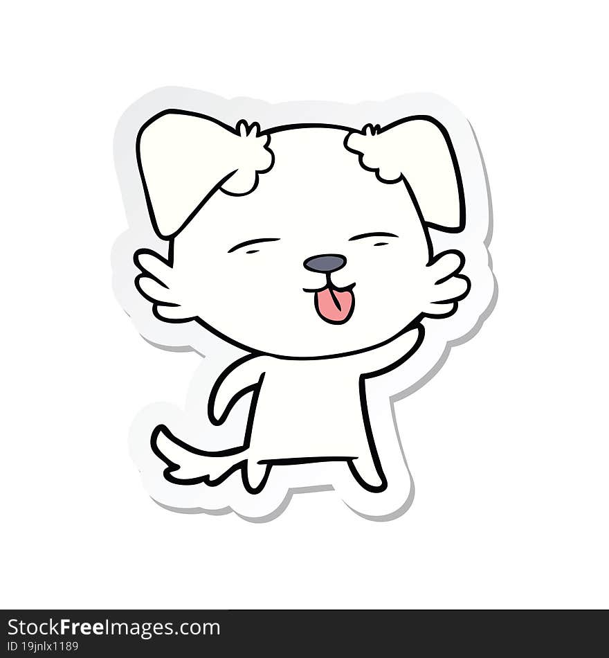 sticker of a cartoon dog sticking out tongue