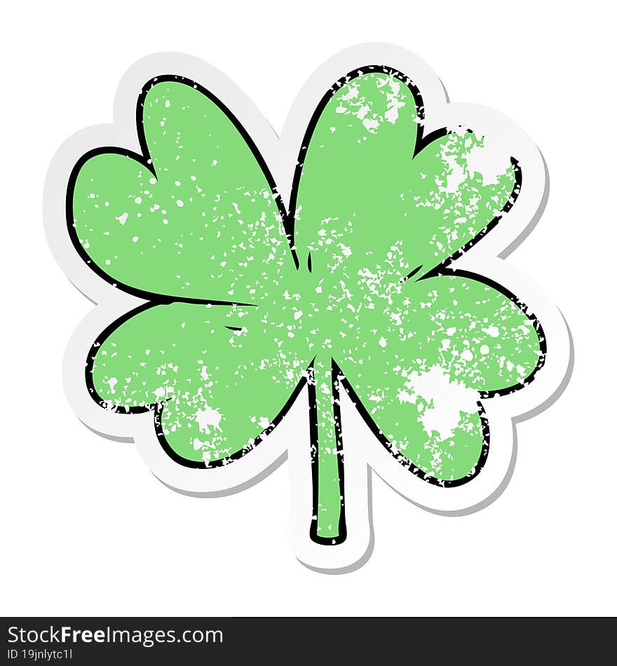 distressed sticker of a cartoon four leaf clover