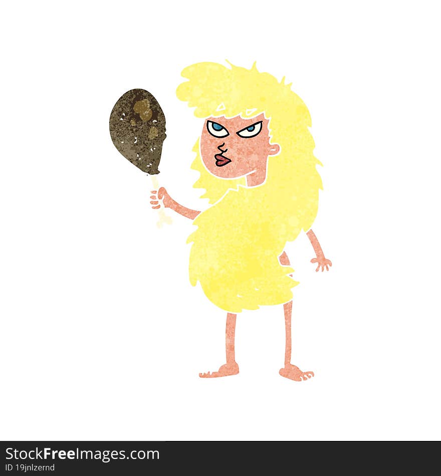 Retro Cartoon Cavewoman With Meat