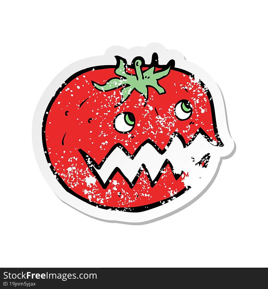 retro distressed sticker of a cartoon tomato