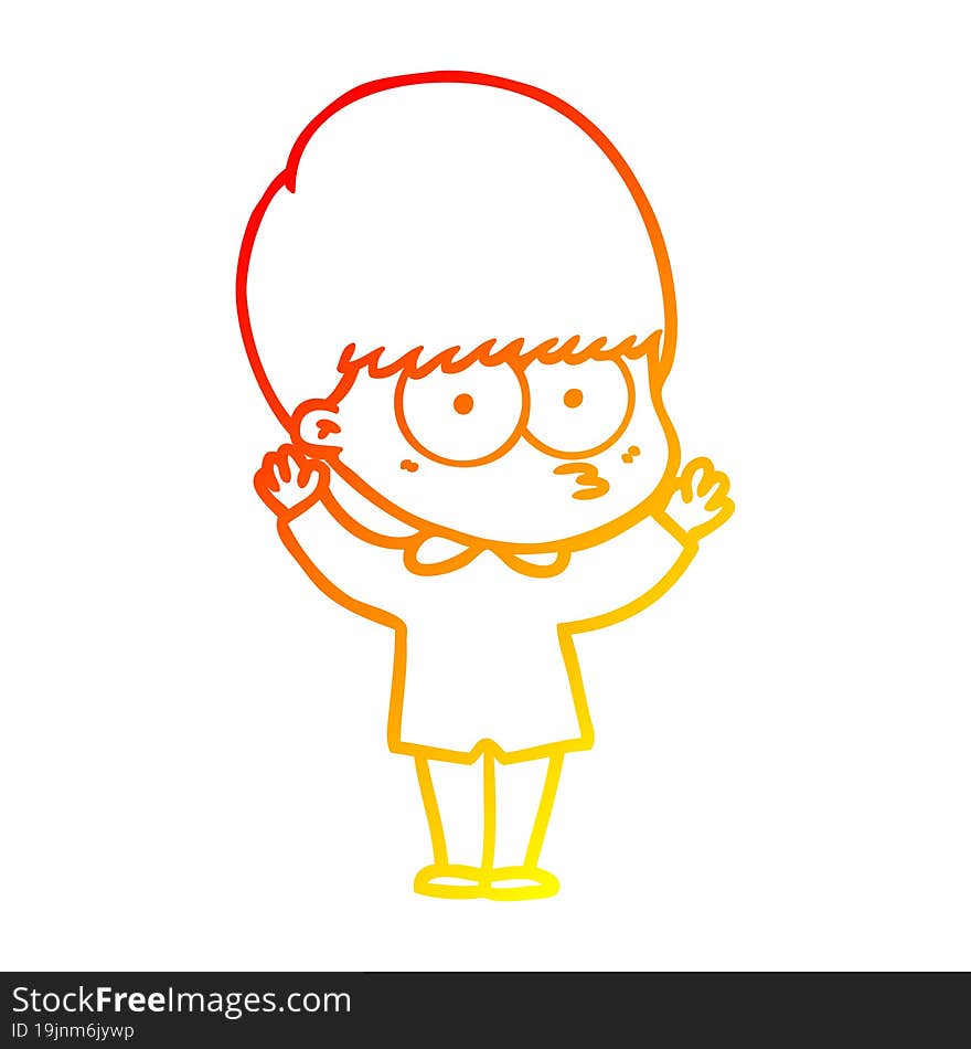 warm gradient line drawing nervous cartoon boy