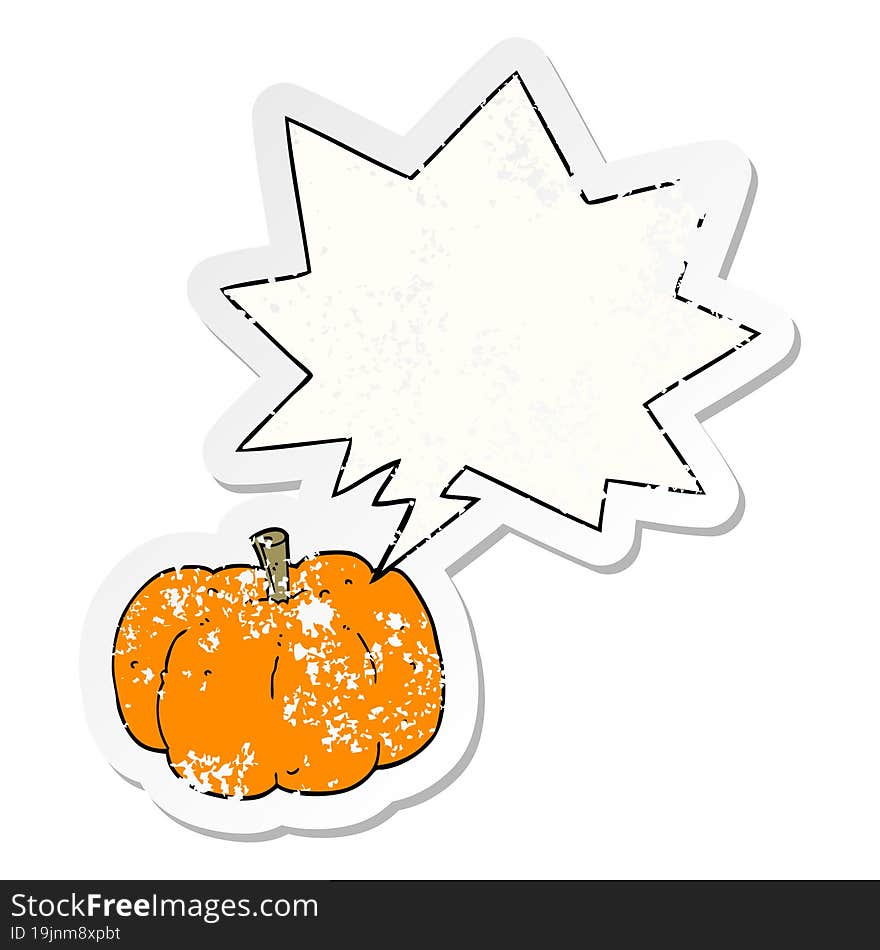 cartoon pumpkin and speech bubble distressed sticker