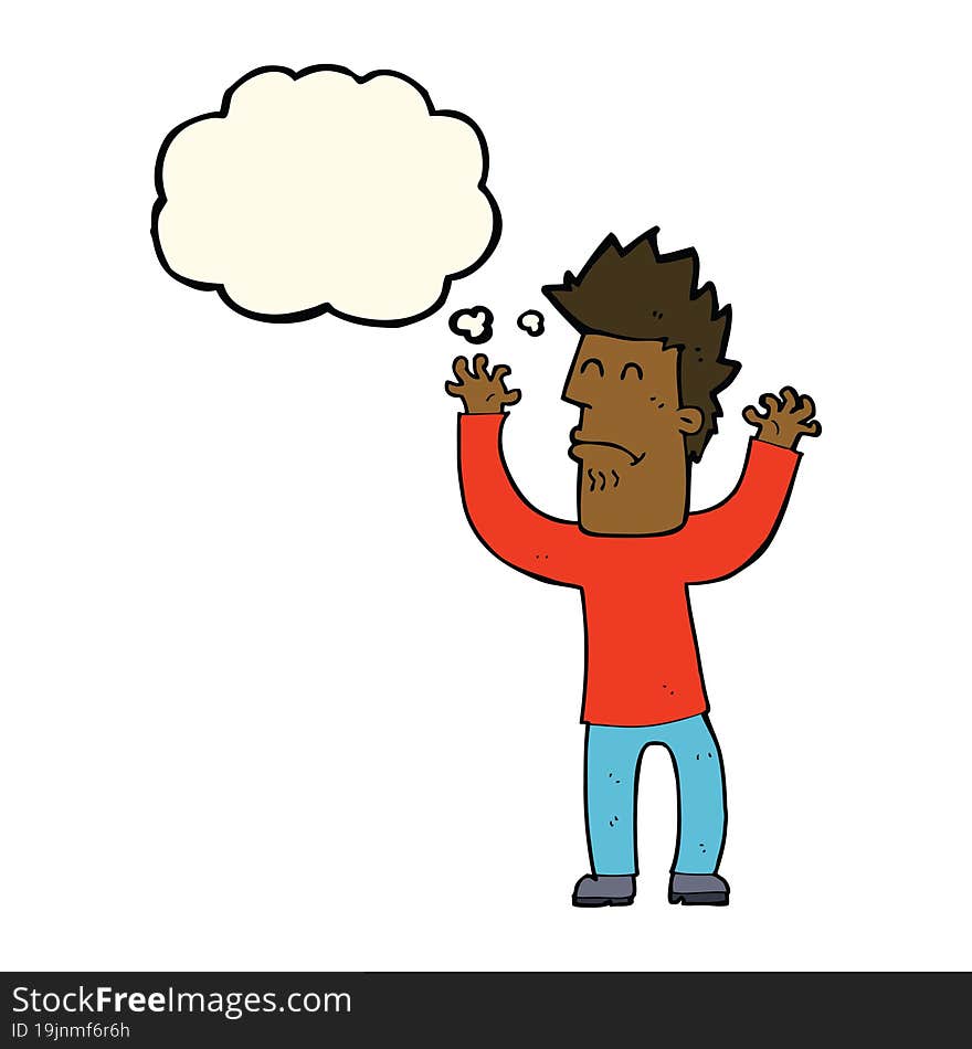 Cartoon Stressed Man With Thought Bubble