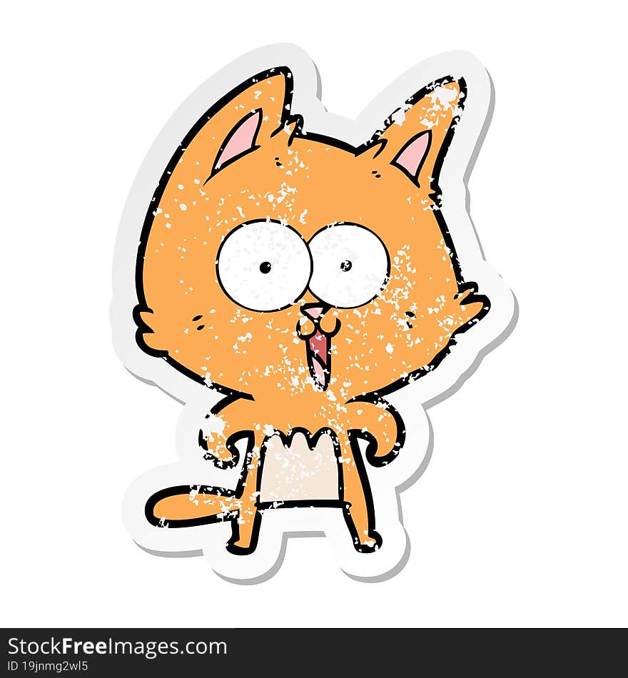 distressed sticker of a funny cartoon cat