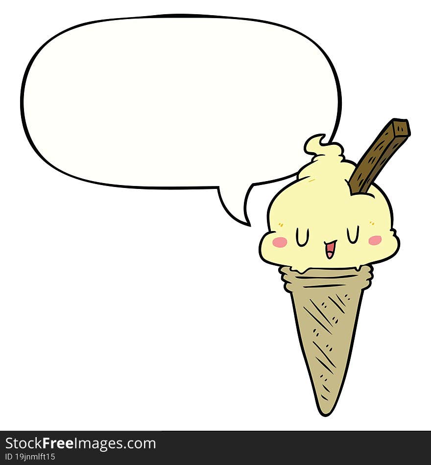 cute cartoon ice cream with speech bubble. cute cartoon ice cream with speech bubble